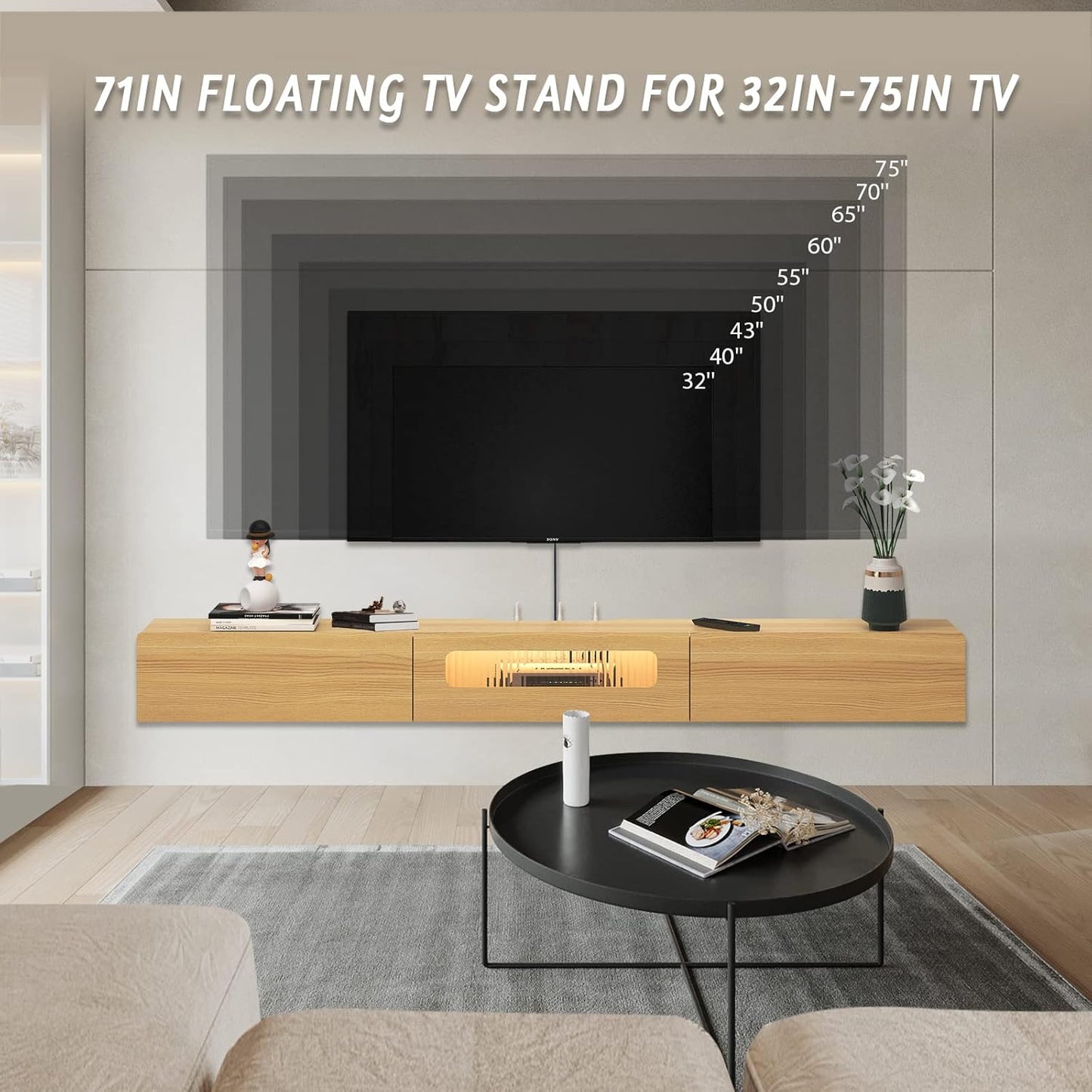 Light Oak Modern Wall-Mounted Media Console