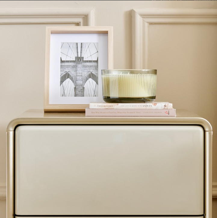 Home Centre Greige Bedside Table with Drawers